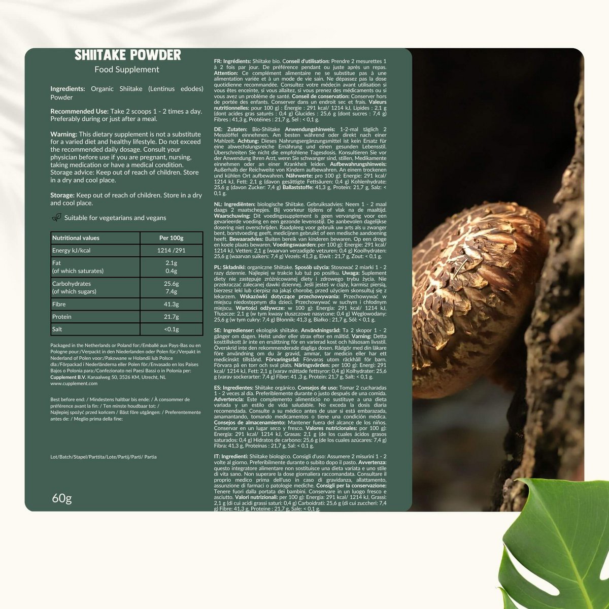 Shiitake Powder Organic -  60 Grams