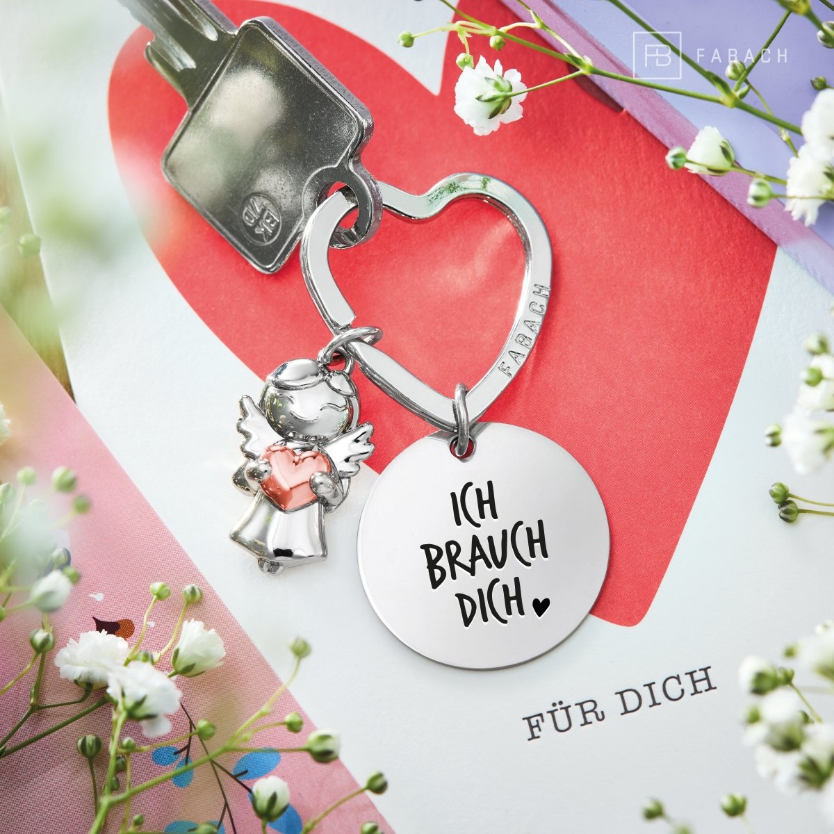 "I love you" guardian angel keychain - guardian angel star with heart and engraved plate with a loving message