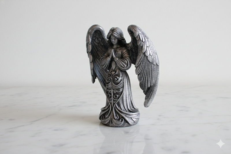 Dekofigur Engel in Schwarz und Silber – handbemalt