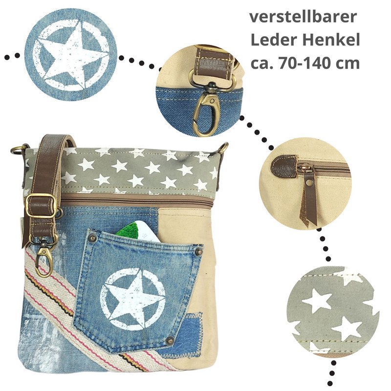 Bolso bandolera de mujer Sunsa. Bolso sostenible hecho de lona y jeans reciclados. Bolso bandolera vegano vintage. Bolso bandolera pequeño