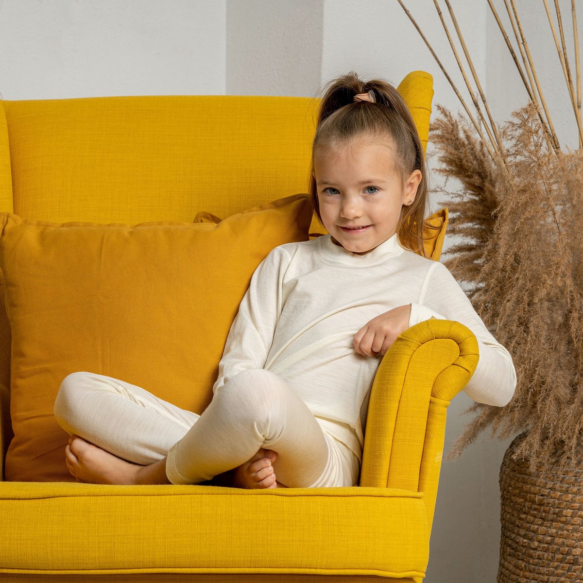 Kinderen merinowol met ronde hals en lange mouwen, naturel 160 g/m²
