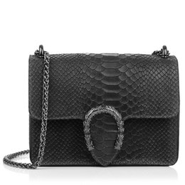 Florence Artegiani. Lorenza Women's Handbag. Genuine Leather Suede Engraving Snake