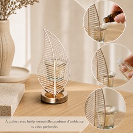 Brûleur à Huile et Fondant Parfumé Série Inspiration Palme – Diffuseur Brûleur Huiles Essentielles, Cire Fondant Parfumé et Parfum d’Ambiance – en Métal Motif Décoratif