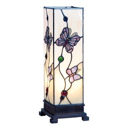 A white and pink table lamp with a floral design, measuring 12x12x35 cm and using an E14/max 1x25W bulb.