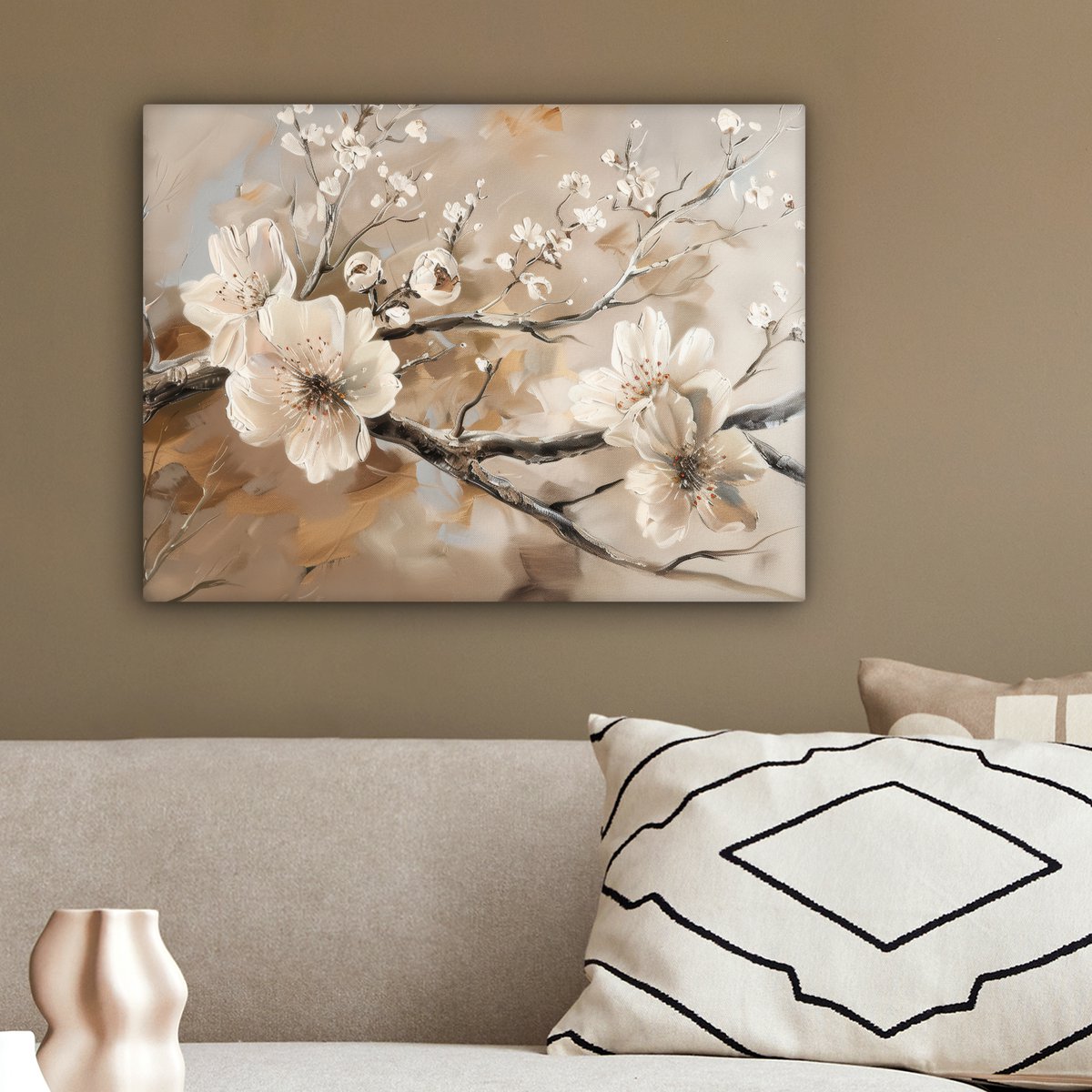 Canvas schilderij  - Wanddecoratie Bloemen - Natuur - Wit - Bloesem - Abstract - Muurdecoratie woonkamer - Slaapkamer decoratie - Kamer accessoires - Schilderijen op canvas