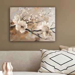 Canvas schilderij  - Wanddecoratie Bloemen - Natuur - Wit - Bloesem - Abstract - Muurdecoratie woonkamer - Slaapkamer decoratie - Kamer accessoires - Schilderijen op canvas