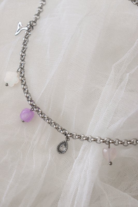 Charm Necklace Mermaid Tail, Shell & Gemstones - Silver