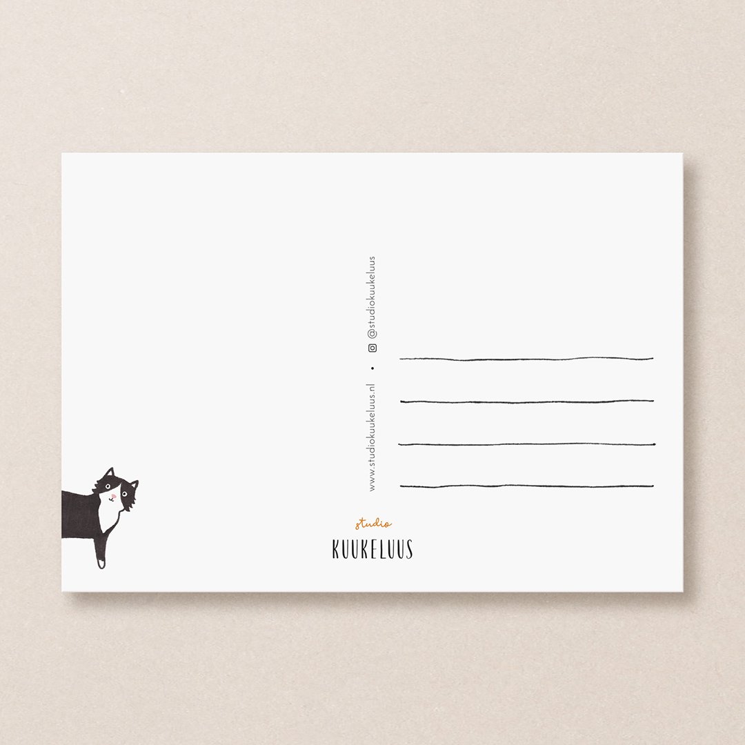 Postcard | Black Cat | Flowers