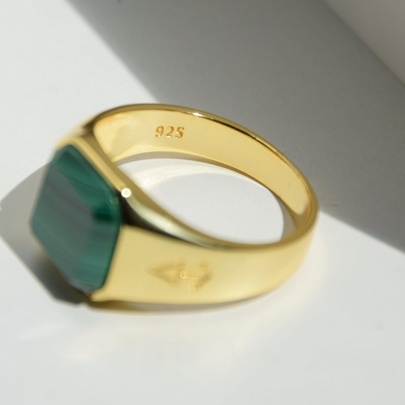 Ring HORUS MALACHITE | 925 silver | gilded
