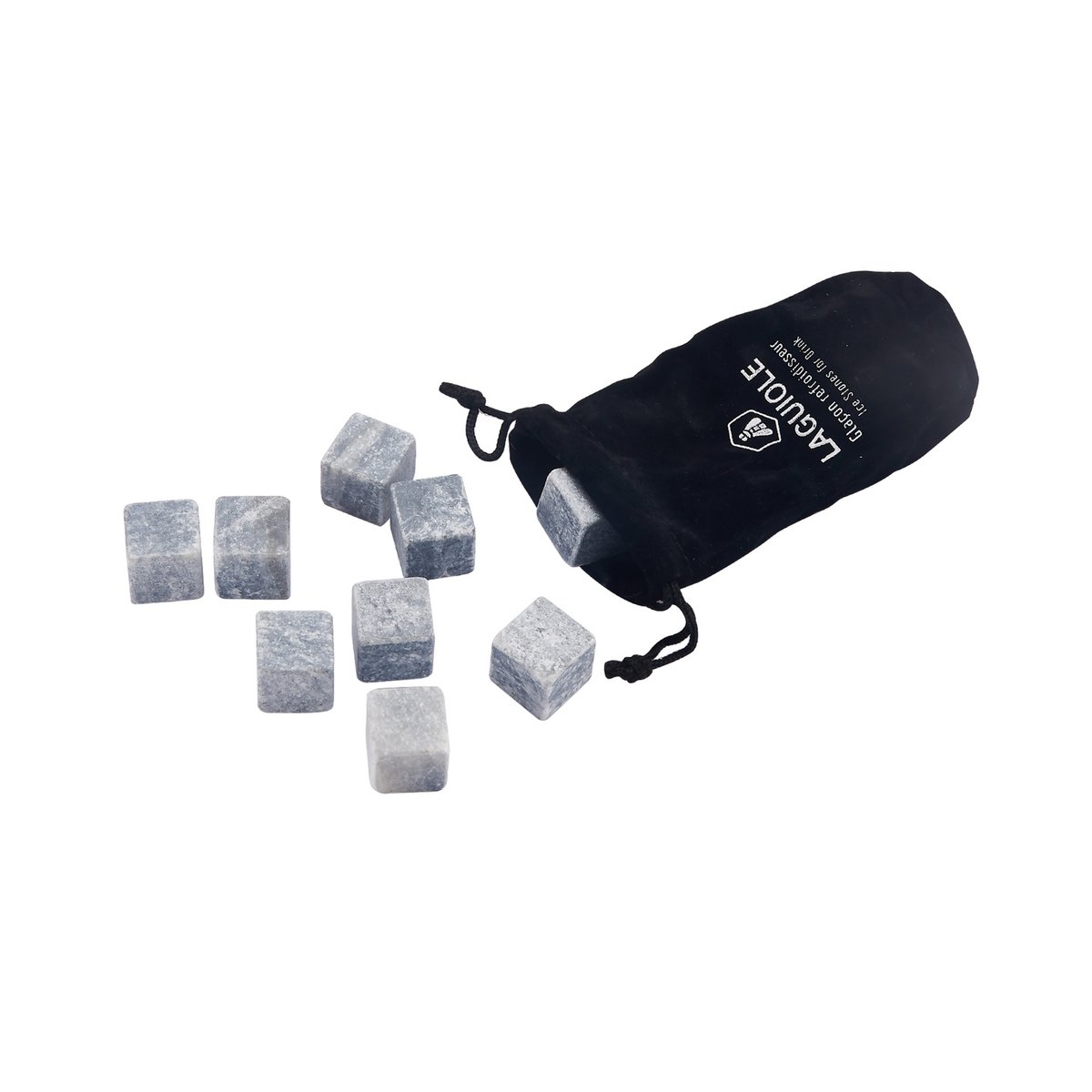LAGUIOLE GLANCON STEATITE - 9 ICE STONE FOR DRINK IN VELVET POUCH