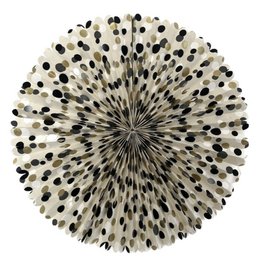 Luna-Leena rosette with dots print - eco paper - 55ø cm - off white, gold, grey and black - foldable - handmade in Nepal
