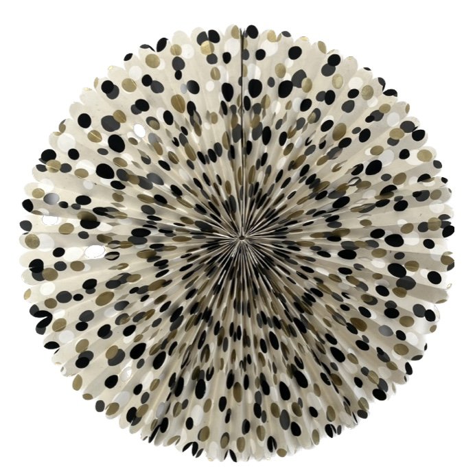 Luna-Leena rosette with dots print - eco paper - 55ø cm - off white, gold, grey and black - foldable - handmade in Nepal