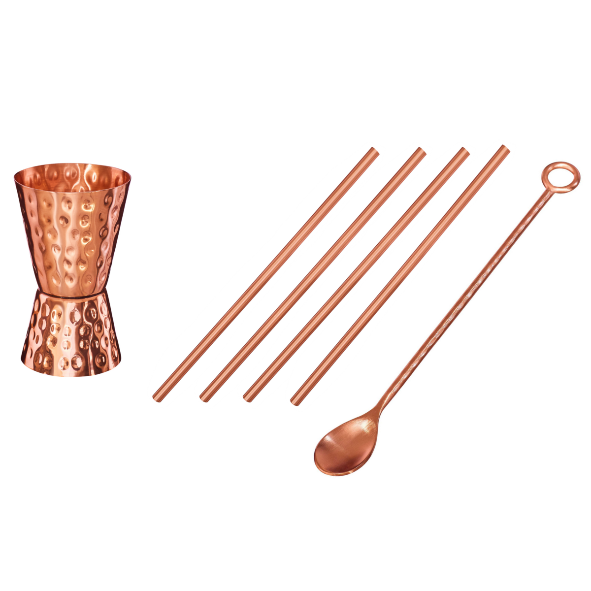 Cocktail accessory set, 6 pieces with bar spoon, 30/50 ml measuring cup and straws