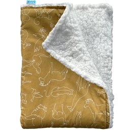 Soft, cozy crib blanket featuring a Savannah-inspired animal print design in neutral tones. Made with a plush sherpa lining for added warmth and comfort.