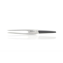 A stainless steel carving fork with a long, slender handle and sharp tines for easily handling and carving meats, roasts, and other foods.