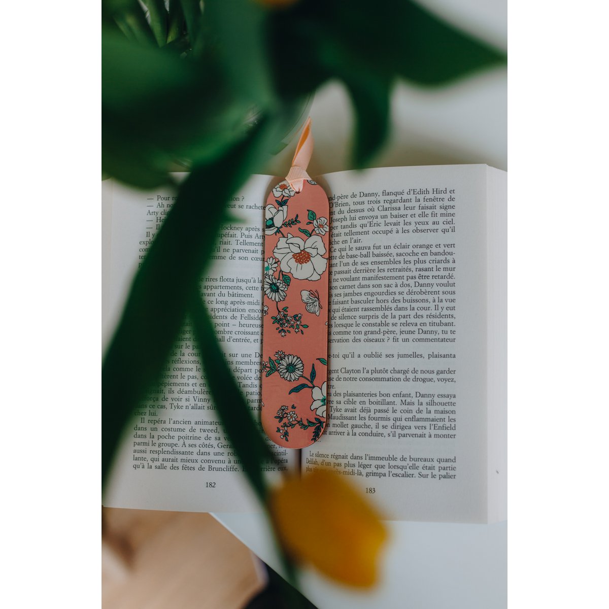 Marque-pages en bois imprimé floral