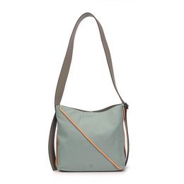 Mint green shoulder bag made of recycled PU leather with a minimalist design and adjustable strap.