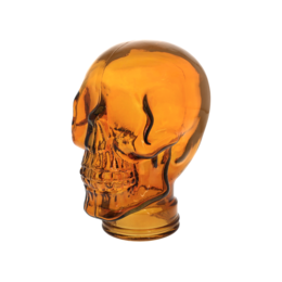 Deko-Totenkopf aus orangefarbenem Recyclingglas H27x19x15