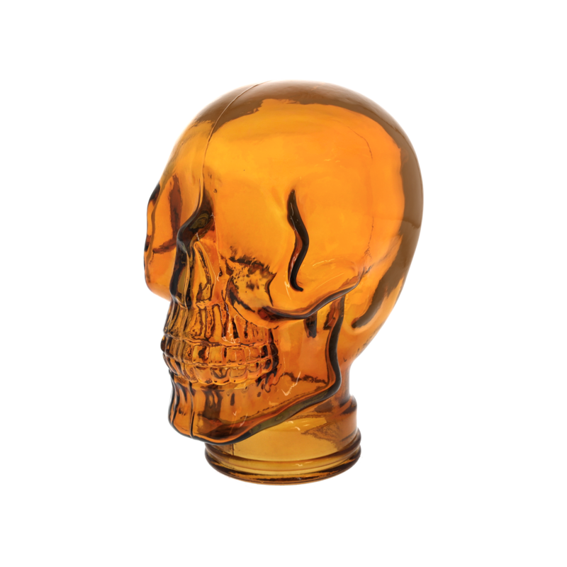 Deko-Totenkopf aus orangefarbenem Recyclingglas H27x19x15