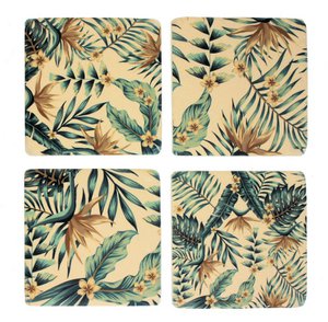 Coasters Flowers / palm leaves green / brown, s / 4