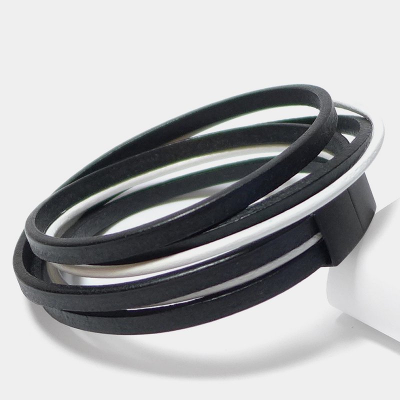 Leather Star PG72 – Herrenarmband aus schwarzem und weißem Leder mit schwarzem Magnetverschluss