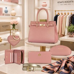 RB1082GAZ | Schlüsselanhänger mit Herzanhänger, hergestellt in Italien aus echtem genarbtem Dollar-Leder. Antike rosa Farbe