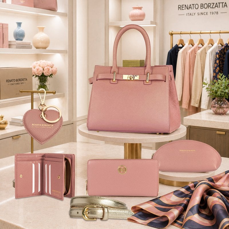RB1082GAZ | Schlüsselanhänger mit Herzanhänger, hergestellt in Italien aus echtem genarbtem Dollar-Leder. Antike rosa Farbe