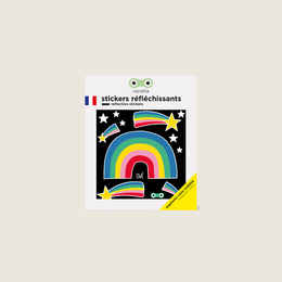 Colorful reflective rainbow sticker with stars, suitable for kids. Made of durable material.