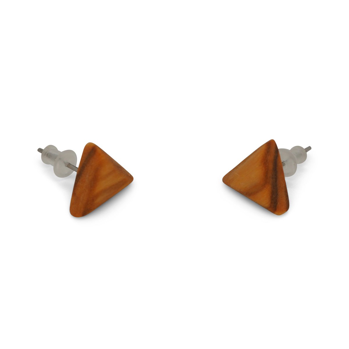 Boucles d'oreilles clous triangle 12 mm en véritable bois d'olivier naturellement maîtrisé, design arrondi élégant, beau grain marron