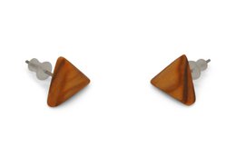 Boucles d'oreilles clous triangle 12 mm en véritable bois d'olivier naturellement maîtrisé, design arrondi élégant, beau grain marron