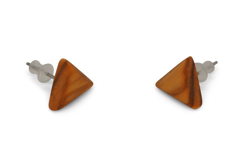 Boucles d'oreilles clous triangle 12 mm en véritable bois d'olivier naturellement maîtrisé, design arrondi élégant, beau grain marron