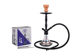 Chicha Komplettes Shisha-Set mit Silikonschlauch, Keramikkopf, Zange, Mundstück, Glassockel, Shisha-Komplettset, modernes Set, Schwarz