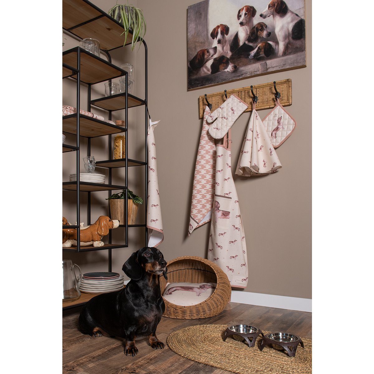 Theedoek 50x70 cm Beige Katoen Teckel Keukenhanddoek
