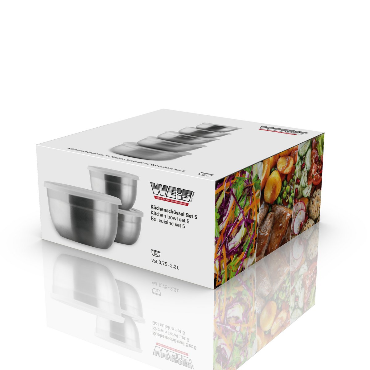 Juego de 5 tazones de cocina de acero inoxidable con tapa incluida