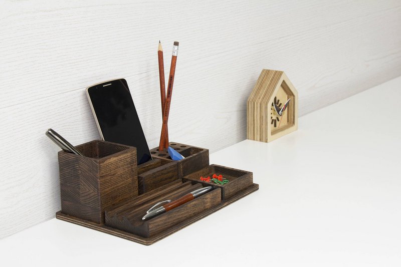 Houten bureau-organizer, donkerhouten bureau-organizer