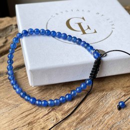 Power Bracelet With Blue Agate - Gemstone - Bead bracelet - 4mm