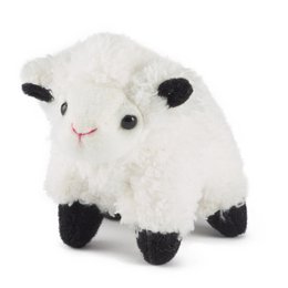 Soft, plush lamb stuffed animal in white and black colors with a cute, friendly expression.