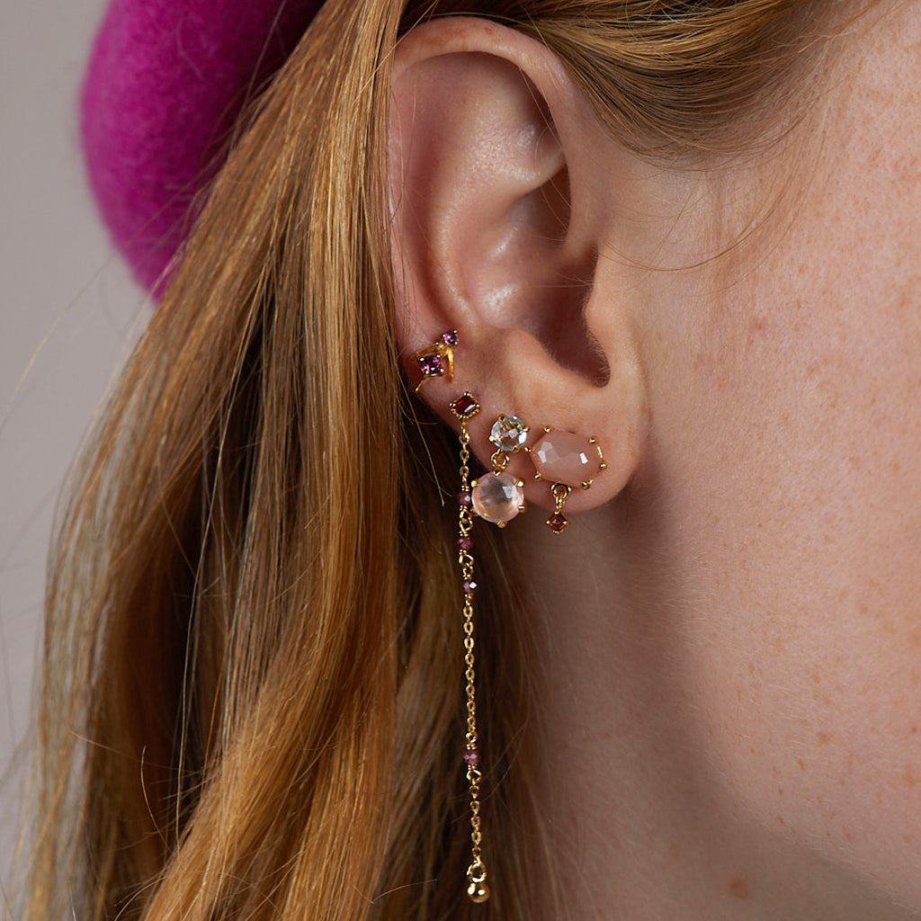 18k gold plated rose quartz and blue topaz earrings