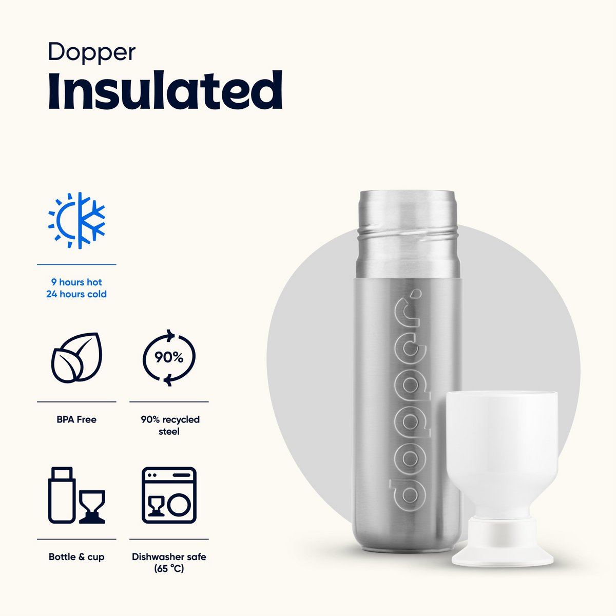 Dopper geïsoleerde thermosfles zilver 350 ml