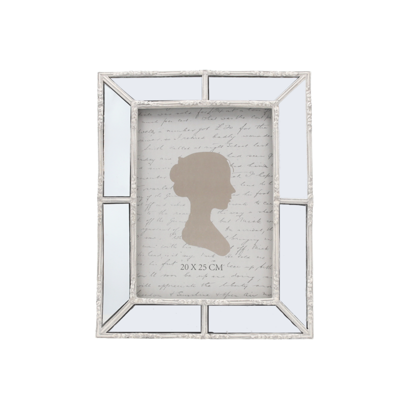 White gray mirrored resin photo frame 24x19 cm