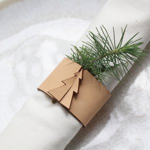 Servetringen Kerstboom (set van 4) - Natuurlijk leer