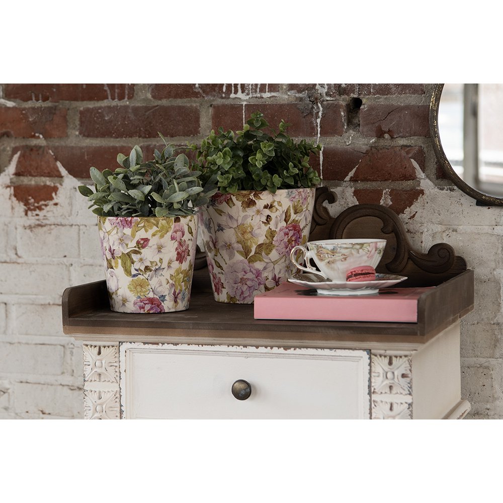 Flowerpot Ø 14x13 cm pink beige ceramic flower flowerpot inside