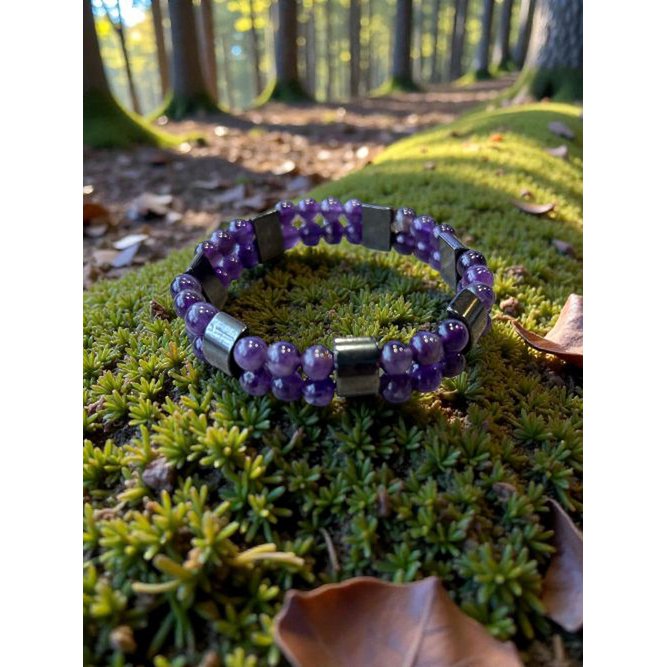 Damenarmband Amethyst 6 mm mit Hämatit