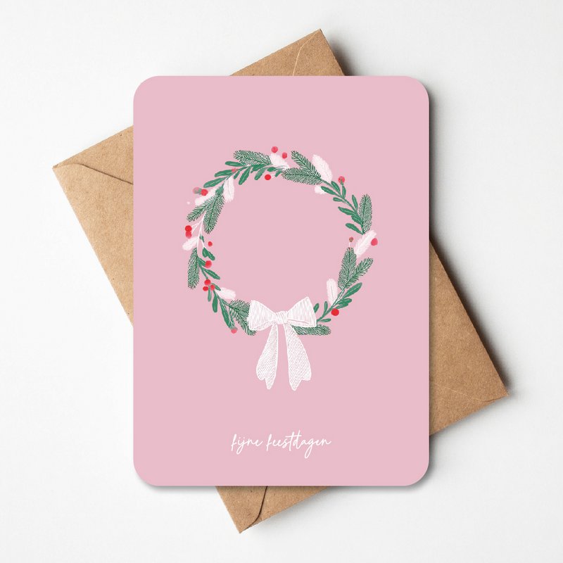 Kerstkaart | Roze kerstkrans