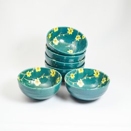 Bol à thé cha wan Raku bleu/jaune 12x6cmH