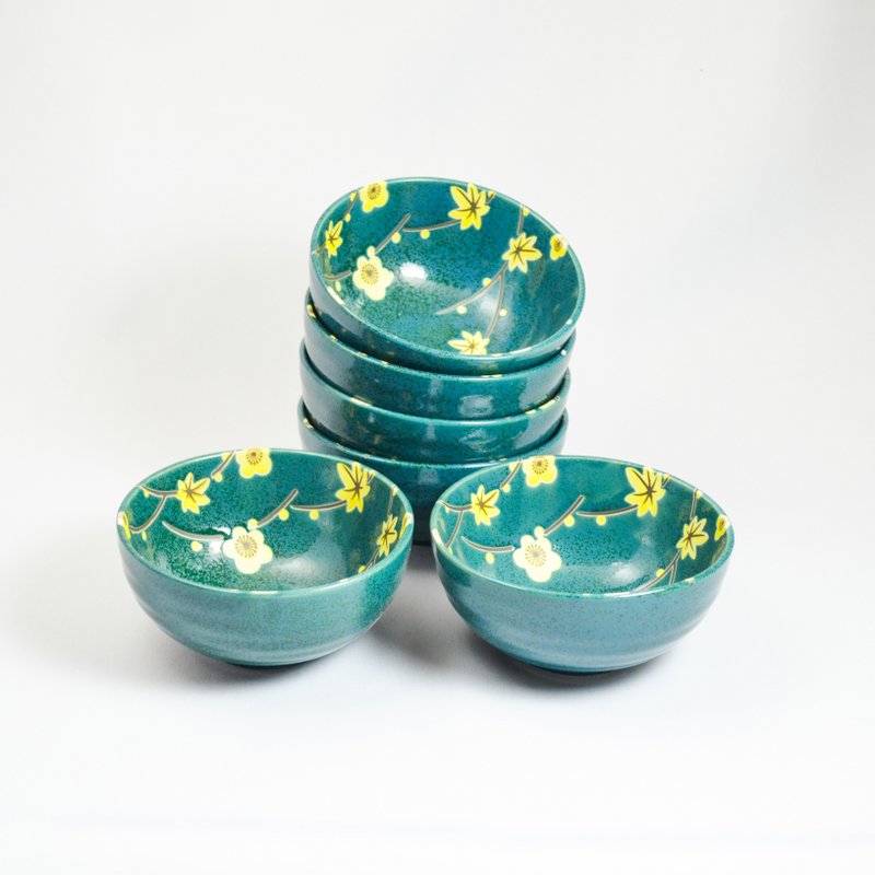 Cha wan te skål Raku blå/gul 12x6cmH