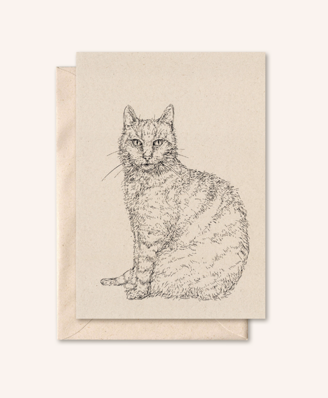 Duurzame kaart + envelop | Kat | Vlierbloesem