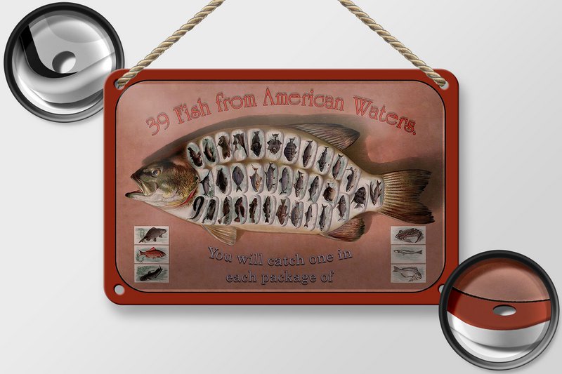 Tin Sign Fish 18x12cm 39 Fish from American Waters Decoration