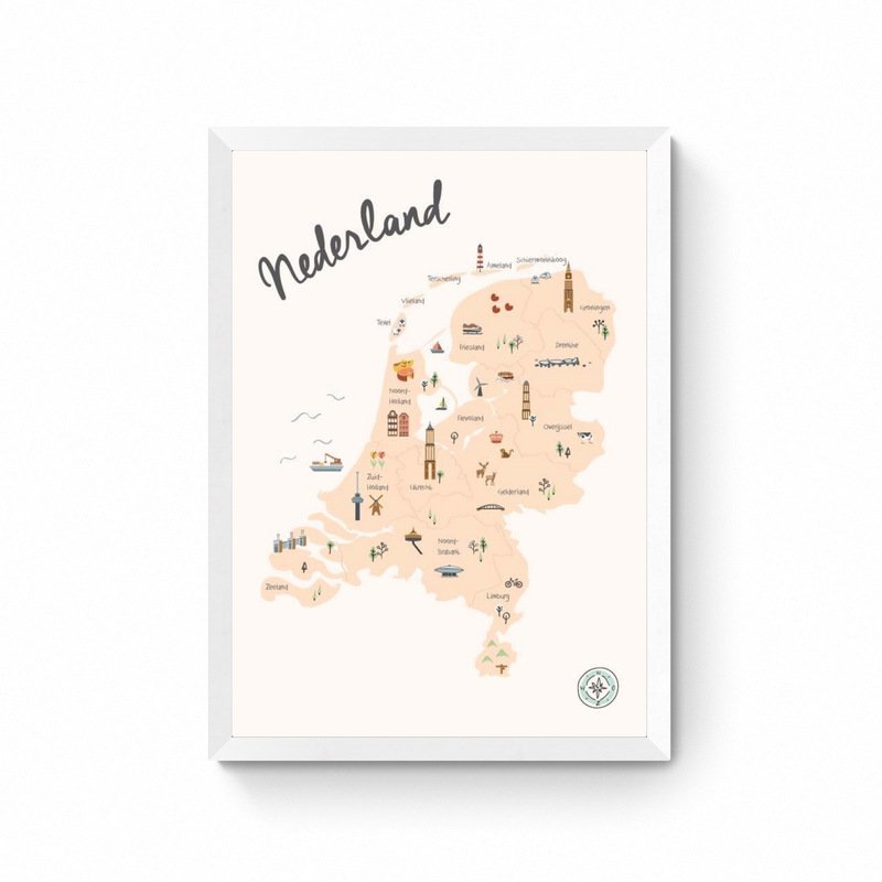 Nederland - Kinderkamer Plattegrond Poster - Beige