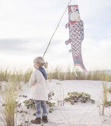 Silver koinobori (K012/M) - Colorful Japanese-style fish-shaped kite in a patterned design, suitable for decorating children's rooms or outdoor spaces.